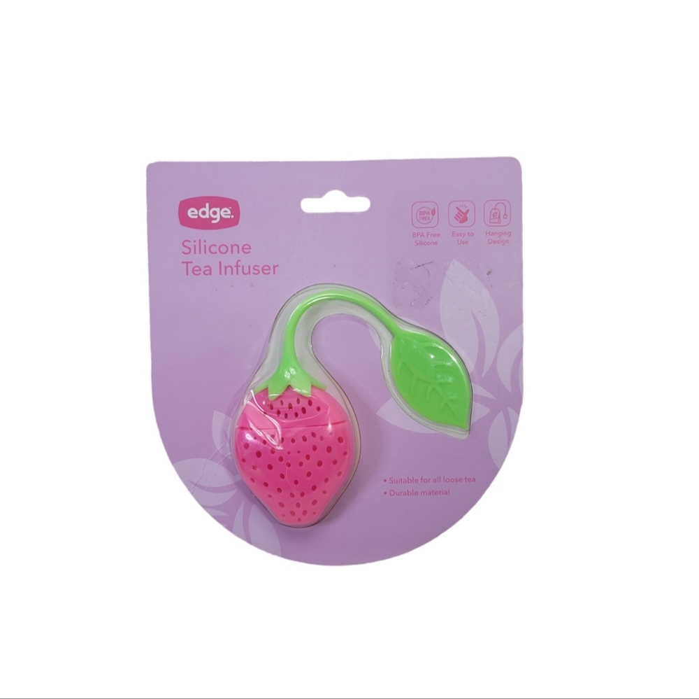 EDGE Strawberry Shape Tea infuser- BPA Free Silicone Fuchsia & Green - New